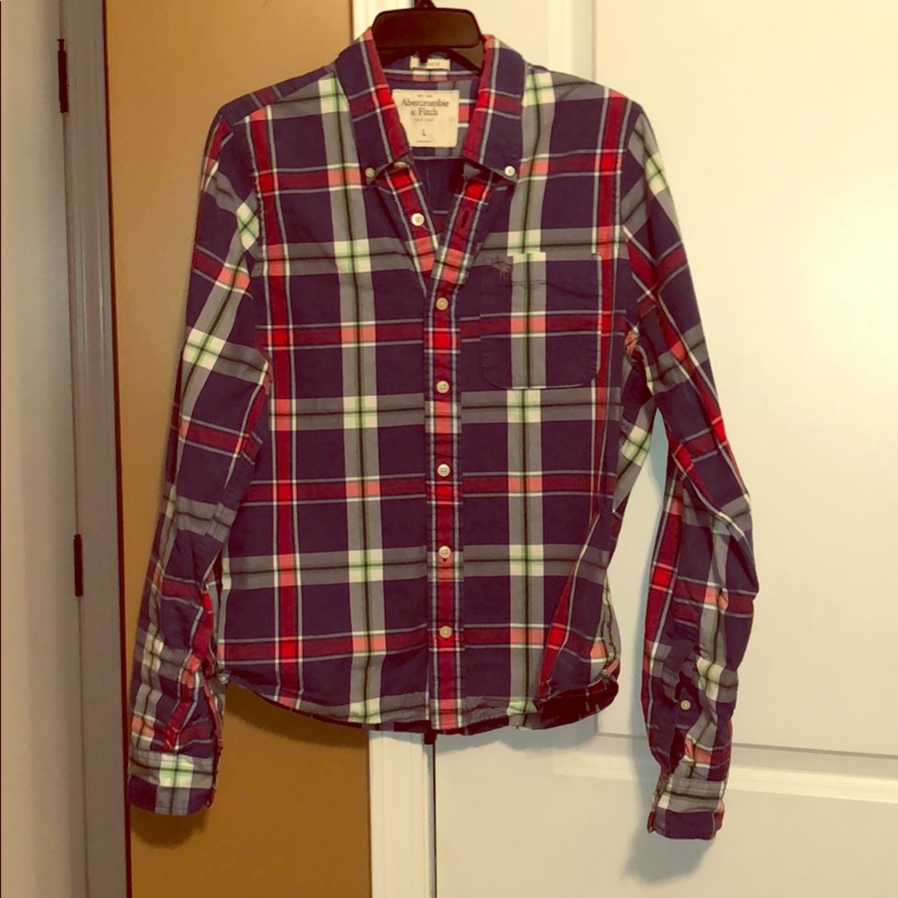 Men’s red & navy long sleeve button down